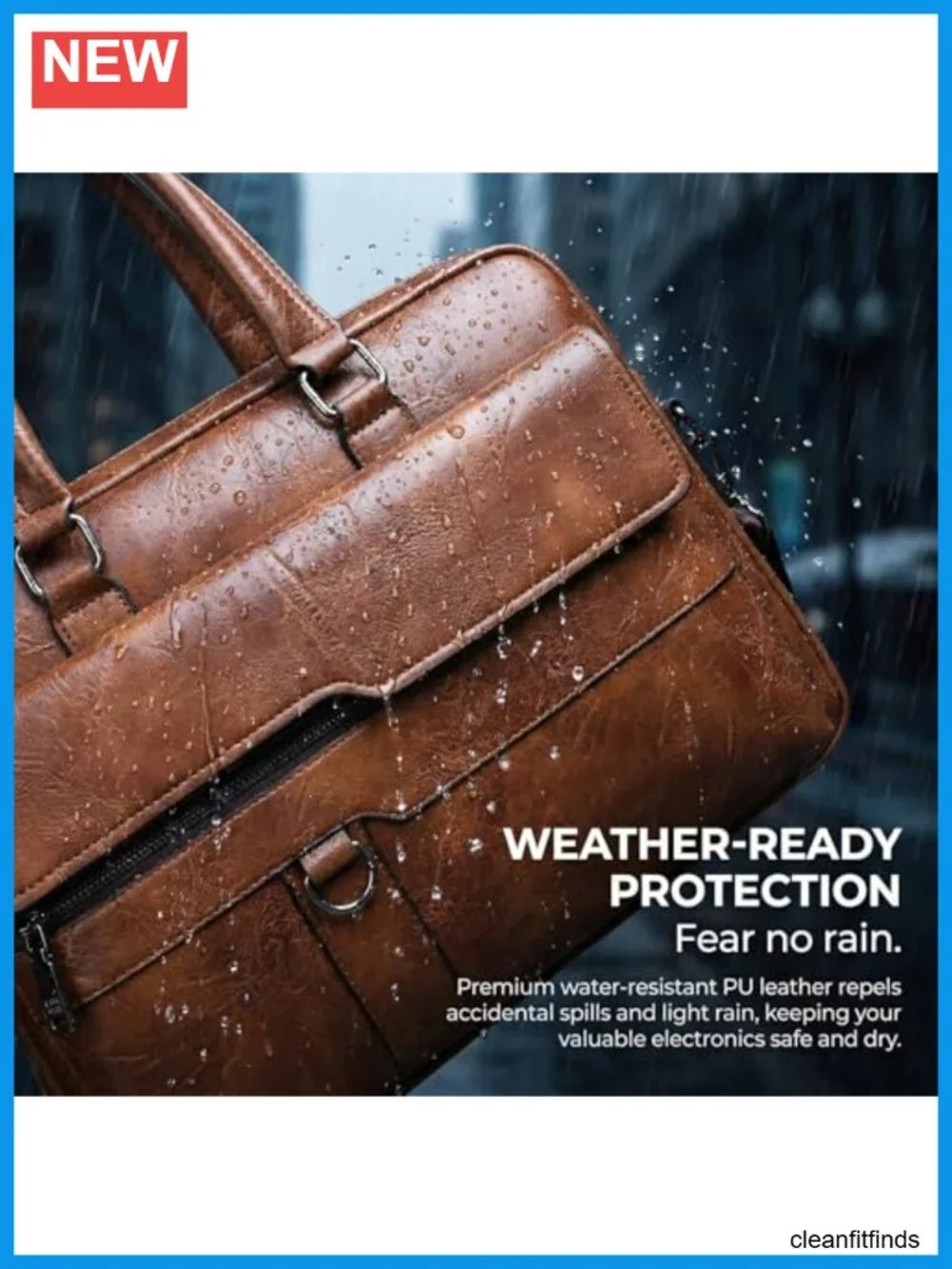 Men's Leather Laptop Bag 15 In Water-Resistant Briefcase Messenger for Work